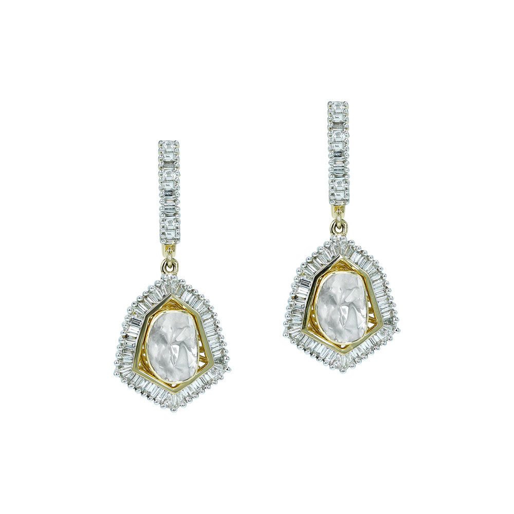 Dangling Polki Earrings with Baguette Halo